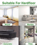 Image showing rooms with wood, marble, concrete, and tile floors illustrating use for Eight Piece Rug Corner Grippers Set With Double Sided Rug Tape, Reusable And Washable Non Slip Pads, Strong Adhesive For Hardwood Floors, Keeps Rugs Flat, No Damage, Easy Install For Area Rugs.