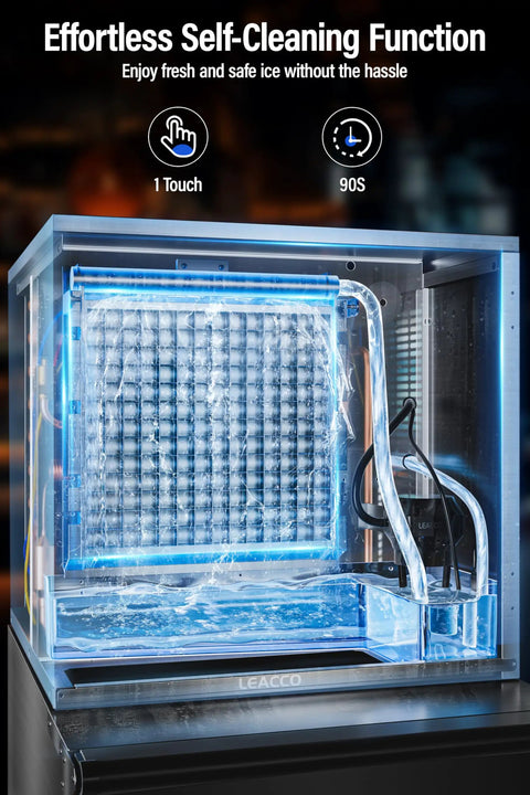 Effortless self-cleaning function of Beast Of An Industrial Ice Maker 680Lbs Per Day With 560Lbs Stainless Steel Storage Bin.