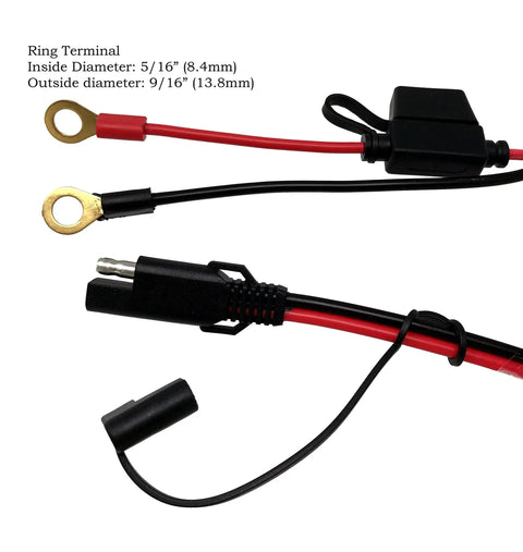 12V Ring Terminal Harness With Fused 2 Pin Quick Disconnect Plug for Bike and Snowmobile Heated Gear