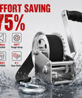 1600lbs Heavy Duty Boat Trailer Winch With 26ft Strap, Dual Direction Ratchet, 4 to 1 Gear Ratio, Portable Hand Crank Design, Perfect For Easy Towing, Loading And Recovery Of Boats, Jet Skis, And More. silver boat trailer winch with 26ft strap and hand crank