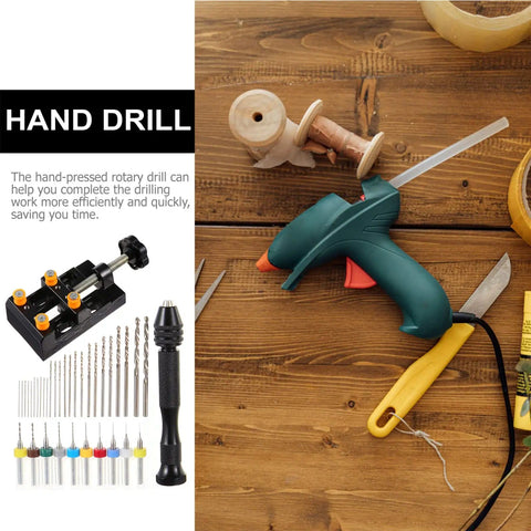 Hand Drill Kit For Jewelry Making And Woodworking Rotary Drill With Twist Bits Vise And PCB Drill Bits for crafting