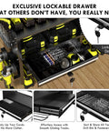 Power Tool Organizer Wall Mount With Drill Holder, Grinder Bracket, Hammer And Pliers, Locking Drawer detail view