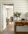 Fresh Green Floral Wallpaper Peel And Stick Self Adhesive Tulip Contact Paper Rental Friendly Home Decor in a rustic dining area.