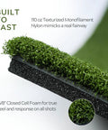 High Density 3x5 Ft Golf Practice Mat With Real Tee Compatibility showing dense nylon and foam layers.