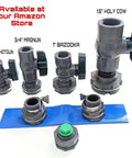 Three Quarter Inch Drain Valve Plug Kit with Silicone O Ring and Bulkhead Adapter, featuring various PVC adapters, forest green plug