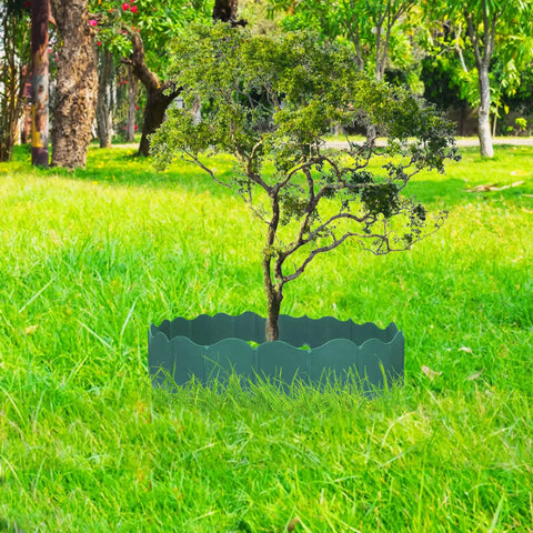 20 Pack Garden Edging Border Set With Interlocking 5.3 Inch Tall Flexible Plastic Borders For Lawn And Flower Beds 10.5 Feet Total Length No Dig Required Easy Install For DIY Patio Walkway And Yard Border surrounding a tree in a garden.