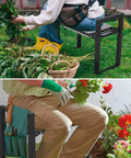 Heavy Duty Garden Kneeler And Seat 2 In 1 Foldable Work Stool in use by gardeners, showing sturdy metal frame and cushioned seat pad.