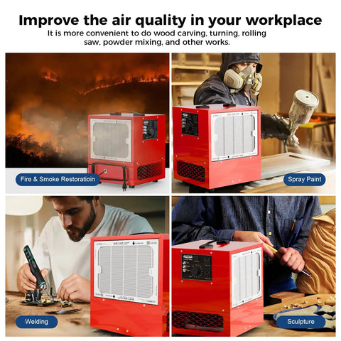 Portable Air Filtration System with 180 Degree Air Intake and High Velocity Vortex Fan for woodworking and dust control
