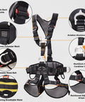 All Around Full Body Climbing Harness For Outdoor Adventures With Thick Waist Pad details showing materials and components