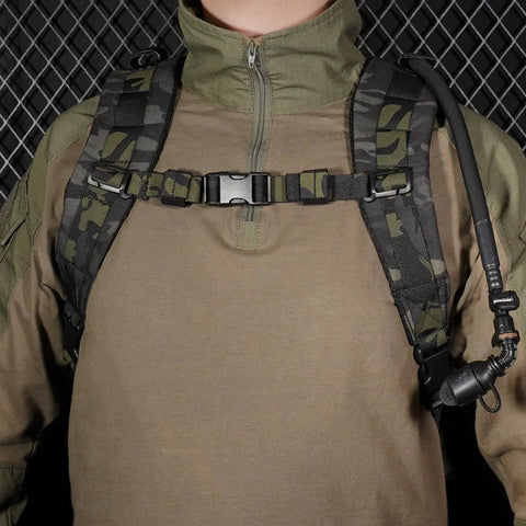 Person wearing a Tactical Molle Hydration Pack One And A Half Liter Capacity Water Reservoir Bag For Molle Vest Backpack Lightweight Durable
