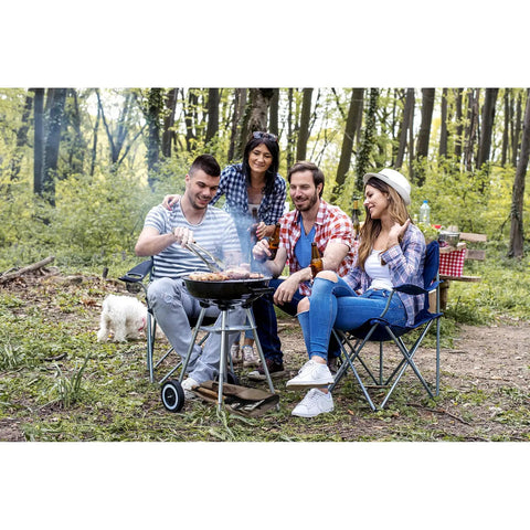 Group of people enjoying outdoor cookout with Stainless Steel BBQ Grill Tools Set With Ergonomic Wood Handles Includes Spatula Tongs Knife Fork And Carry Bag For Outdoor Grilling And A Great Gift For Men Dad Who Love Backyard Barbecues And Weekend Cookouts
