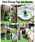 Heavy Duty 1 HP Submersible Water Pump With Smart Float Switch Cranks 4000 GPH for basement, pool, yard, and emergency drainage.