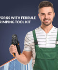 Man holding Ferrule Crimping Tool Kit Pro Grade With Secure Wire Ferrule Nylon Case And 160 Electrical Wire Connectors for projects