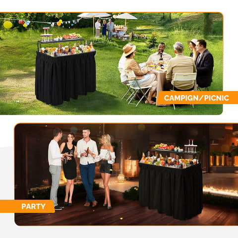 Portable Cooler Table With Extra Storage Shelf For Outdoor Parties And Entertaining Alloy Steel Black Finish in use at gatherings