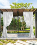 Heavy Duty Tension Curtain Rod 51 To 168 Inches No Drill Outdoor Patio Window Adjustable Shower Rod Extra Long 1.26 Inch Diameter Never Rust Black Weatherproof Design Easy Install in garden gazebo with white curtains