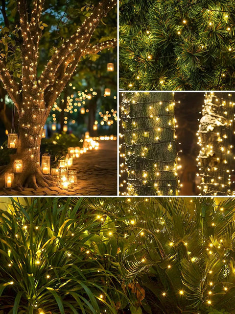 Two Pack 200 LED Solar String Lights For Outdoors Waterproof With 8 Modes And Memory Function Auto On Off Warm White Party Ready