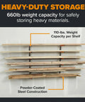 Wood Organizer And Lumber Storage Rack With Six Level Wall Storage Shelves For Indoor And Outdoor Use In Bright Orange Heavy Duty