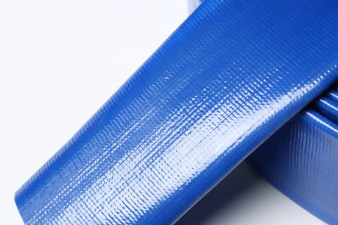 Close-up of Heavy Duty Flat Lay Hose 6 Inch Diameter 300 Feet Long Sump Pump Discharge made of durable PVC material.