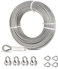 Heavy Duty 1/4 Inch Stainless Steel Cable 50ft With Wire Rope Clamps And Thimble, 6400 Lbs Breaking Strength, 7x19 Aircraft Cable