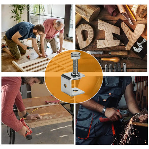 Boss 6 Pack Stainless Steel C Clamp Set With Protective Jaws For Smooth Woodworking And Welding Tasks, 1 3/16 Inch Jaw showcased in DIY projects.