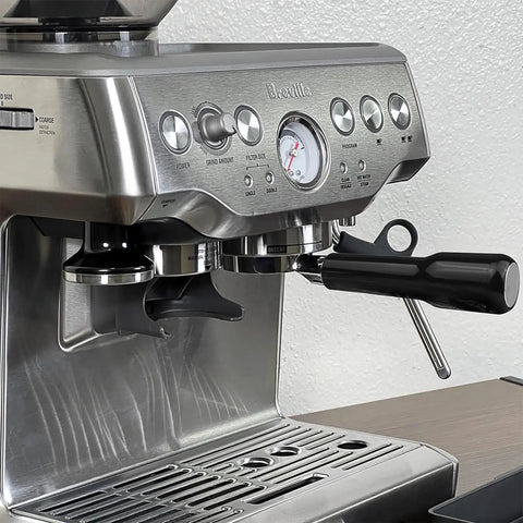 54mm Bottomless Naked Portafilter For Breville Sage Barista Series Espresso Machines Including Barista Express Pro Touch Infuser Duo Temp Pro BES870 BES878 BES880 installed in Breville machine