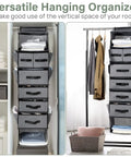 7 Shelf Hanging Closet Organizer With 6 Removable Drawers And Side Pockets for clothes and storage in a nursery or dorm setting