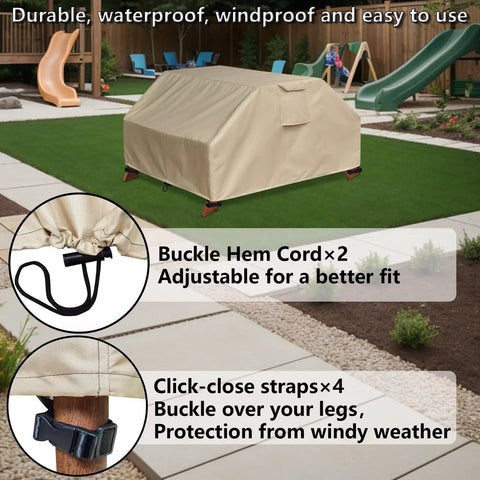Kids Picnic Table Cover Weatherproof And Waterproof 40x40x21 Inches UV Resistant Shield on outdoor table with straps and cords