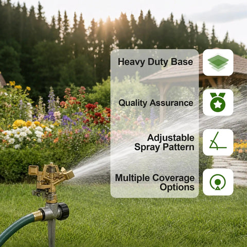 Two Pack Impact Lawn Sprinklers With Heavy Duty Aluminum Spike Base Pulsating Adjustable Heads For Big Lawns And Patios