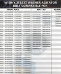 Washer Agitator Bolt 5/16-24 WP358237 Replacement Part For Whirlpool Front Load And Top Load Washers DIY Friendly Easy Install Durable Steel compatibility chart