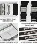 Heavy Duty Tie Down Straps 2 Pack For Vehicle Trailer Kayak And Roof Rack Cargo Securement 500 Lbs Working Load 1500 Lbs Breaking Strength UV Resistant Webbing With No Slip Cam Buckles close-up of cam buckles and webbing details