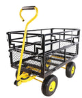 Four-Wheeled Trailer With Double-Deck Detachable Side For Farm And Warehouse Use Steel Heavy-Duty Cart in Black and Yellow