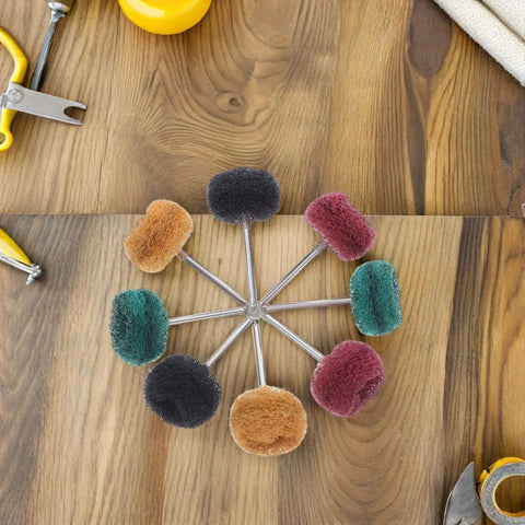 Solid 60 Pc Abrasive Buffing Wheel Set For Rust Removal And Polishing Metal with assorted precision grinding mops displayed on wood