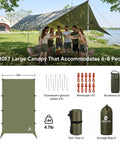 Group under 17x10 Ft Heavy Duty Camping Tarp Rain Fly With PU6000mm Waterproof Coating, UV UPF 100 Plus Sun Shield canopy