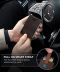 RFID Blocking Slim Bifold Leather Wallet for Men With Front Pocket Money Clip Minimalist Design Durable Genuine Leather in Texas Brown held in hand in car interior.