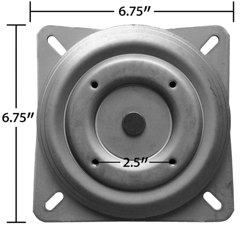 6.75 Inch Square Top Plate With 6.375 Inch Round Bottom Plate For Bar Stool Swivel, 3 Degree Pitch, Four 1/4-20 Threaded Mounting Holes On Round Plate, Oval Slots On Top Plate, Heavy Duty Stool Mounting Plate.