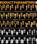 Chart showing 640 pcs of connectors and housings in various sizes for Open Barrel Spade Connector Crimping Tool Kit for 24-14 AWG.