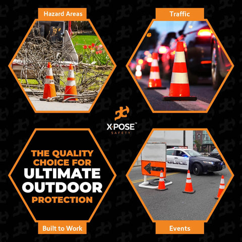 Orange 28 Inch Traffic Cones With 6 Inch And 4 Inch Collars Four Pack Heavy Duty Rugged PVC Safety Cones For Parking Soccer Caution