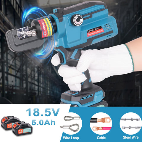 Electric Hydraulic Cable Lug Crimping Tool Kit For 12 AWG To 2/0 AWG Terminals, Battery Powered Crimper With 20 Dies in use
