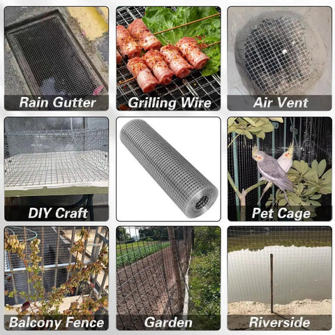 Rugged Heavy Duty Galvanized Wire Mesh Roll 8 Inch By 10 Foot 23 Gauge With 1/4 Inch Openings in various applications.