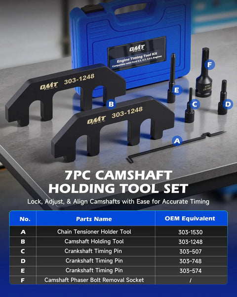 Ford EcoBoost 3.5L and 3.7L 4V Timing Tool Kit Camshaft Locking Set for TDC with tools and carrying case, 7-piece set