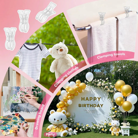 10 Pack Transparent Balloon Arch Clips 3.5 Inch Heavy Duty Spring Clamps for Backdrop Stands and Photo Booths, various uses