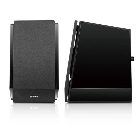 Front and side view of R1850DB Dope Active Bookshelf Speakers With Bluetooth And Optical Input Built In Amplifier And Subwoofer Line Out