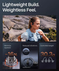 Next Level Open Ear Bone Conduction Bluetooth Sport Headphones In Black with lightweight build, worn by a woman during outdoor activities.