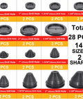 Rubber Grommets Wire Protection 28 Pcs Set Featuring Tower Type And Flat Type Firewall Hole Plugs For Drill Holes 22 Mm To 60 Mm