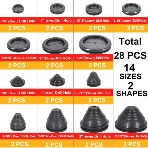 Rubber Grommets Wire Protection 28 Pcs Set Featuring Tower Type And Flat Type Firewall Hole Plugs For Drill Holes 22 Mm To 60 Mm