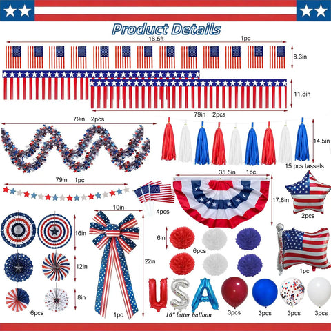 All In One 4th Of July Golf Cart Decor Kit For Parades And Independence Day Patriotic Banner Tassel Garlands Fringe Curtains