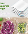 Vacuum sealed purple cabbage and broccoli in BPA-free six 11 inch by 20 foot vacuum sealer bags rolls for food storage