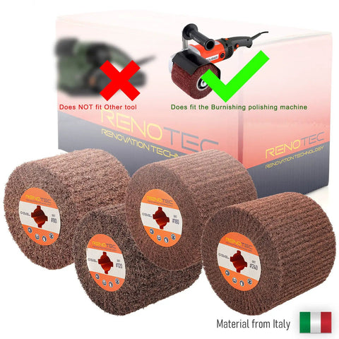 Four Non-Woven Wheel 120x100mm Set For Metal Polishing with burnishing machine compatibility, Italian material, great for stainless steel.
