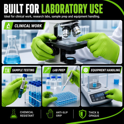 Tough As Nails 8 Mil Green Nitrile Disposable Industrial Work Gloves With Superior Grip Texture For Heavy Lifting And Daily Shop Grind Extra Large Size used for laboratory sample testing and equipment handling.