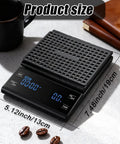 Rechargeable Coffee Scale With Timer For Pour Over And Espresso, Barista Grade, 5Kg Capacity, Auto Tare, shown with size